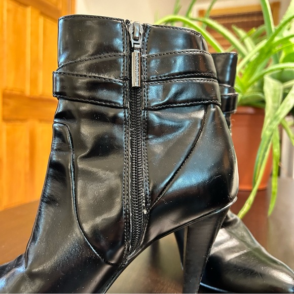 Calvin Klein Cambria Black Zip Ankle High Heel Boots with Buckle | Size 6.5 | - Picture 10 of 14